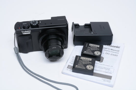 Panasonic Lumix DC-ZS80 20.3MP Digital Point&Shoot, 2Batts, Mint-