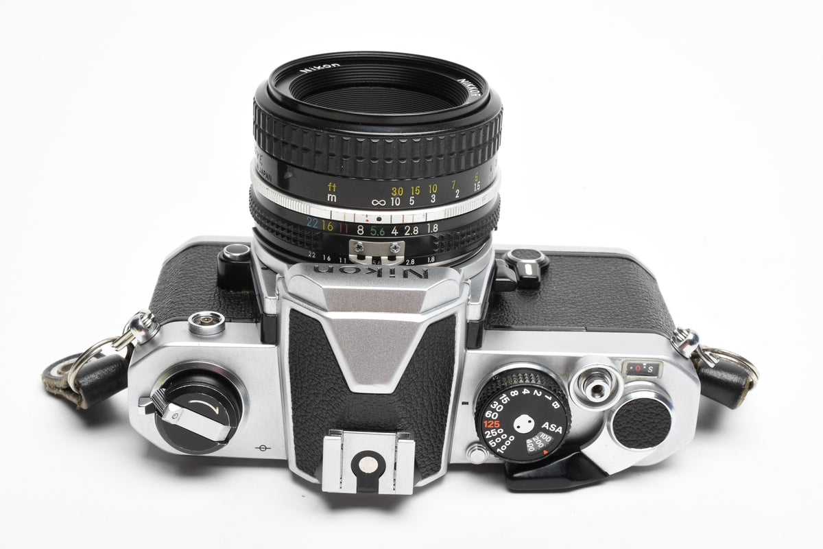 Nikon FM Chrome Body 35mm SLR w/50mm f1.8 lens, New seals, Tested, Great!