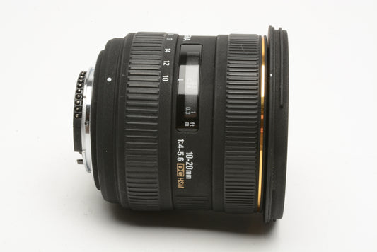 Sigma EX 10-20mm f4-5.6 DC HSM zoom lens for Nikon AF, clean, nice!