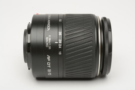 Minolta AF 18-70mm DT f3.5-5.6 D Macro zoom lens, caps, hood, UV, nice & clean
