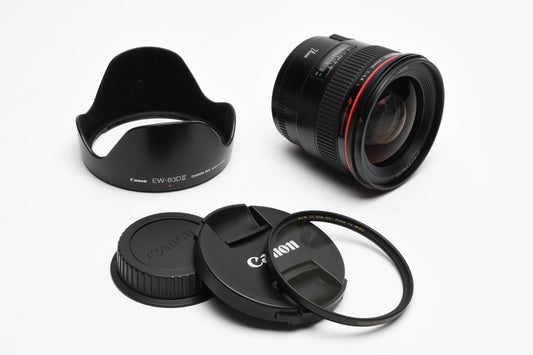 Canon EF 24mm f1.4L USM Wide lens, Mint-, w/B+W UV and hood