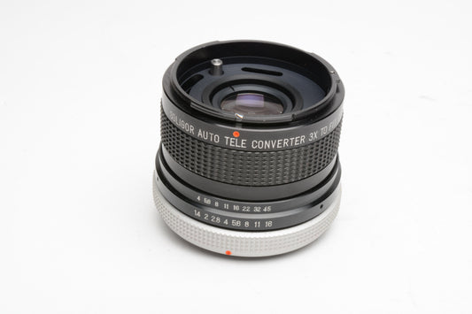 Soligor 3x Teleconverter for Canon FD lenses onto Canon EF body, caps, case