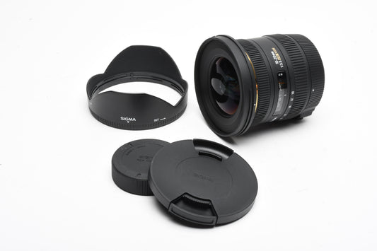 Sigma AF 10-20mm f3.5 DC HSM Wide zoom lens for Nikon, Hood+Caps
