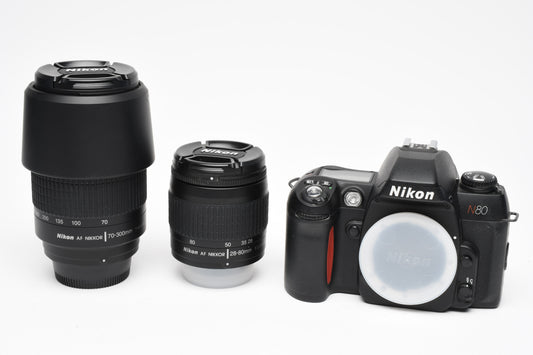 Nikon N80 35mm SLR 2-Lens Complete Outfit - Mint, w/Shoulder bag, Boxed