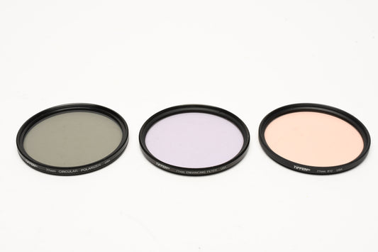Set of 3 Tiffen 77mm filters: Enhancing + CPL + 812 Warming, Great! In Pouch