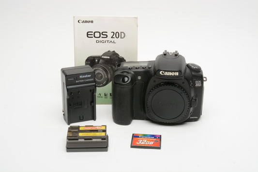 Canon EOS 20D DSLR body, batt, charger, 32GB CF card, Tested, Great body