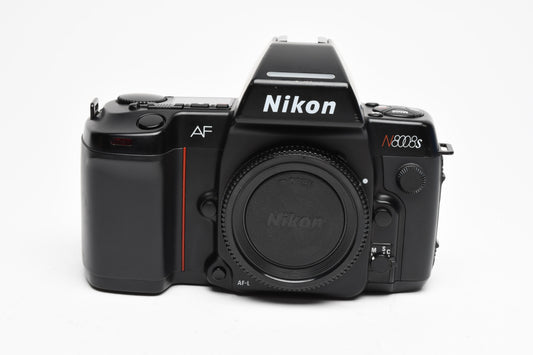 Nikon N8008s 35mm SLR Body w/MF-21 Back, cap, tested, Great!