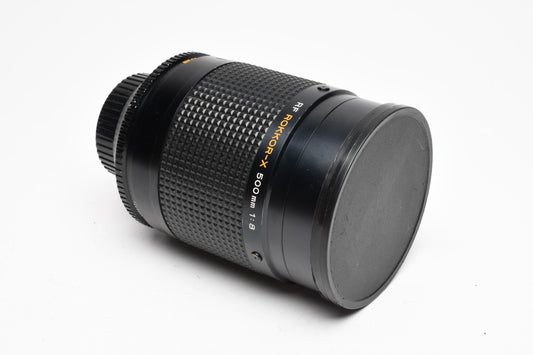 Minolta RF Rokkor-X 500mm f8 Reflex lens, filters, case, Great!