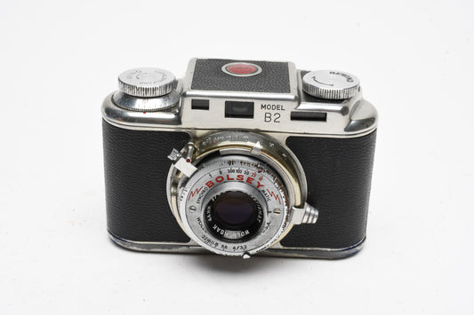 Bolsey Model B2 35mm camera w/44mm f3.2 lens, case, for Parts/Repair