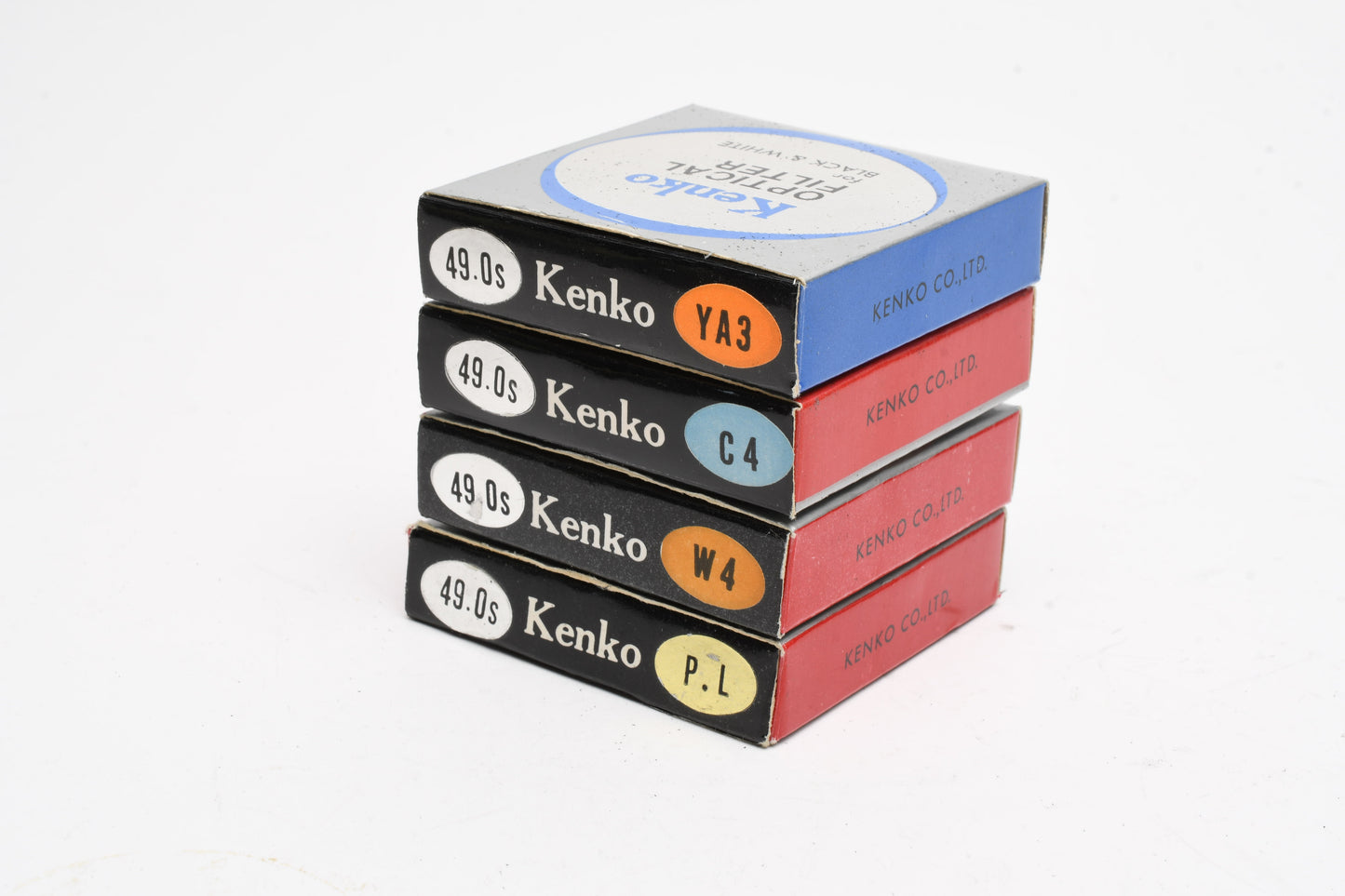 4X Kenko 49mm filters, Mint, Boxed, PL, C4 Blue, W4 warm and YA3 orange