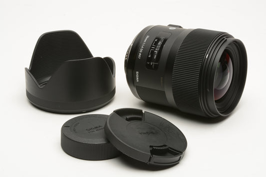 Sigma USA 35mm f1.4 DG Art lens, caps + lens hood, barely used, Nikon AF Mount, USA