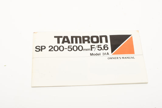 Tamron SP 200-500mm F5.6 Adaptall Telephoto zoom lens 31A, Case, Great!