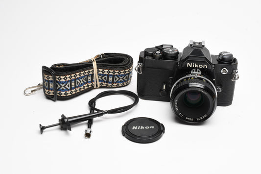 Nikon FM Black Body 35mm SLR w/50mm f2 lens, new seals, CR, accurate, tested