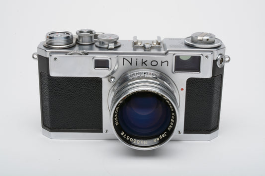 Nikon S2 Chrome Nippon Kogaku Rangefinder Camera w/5cm f1.4 Lens, case, tested