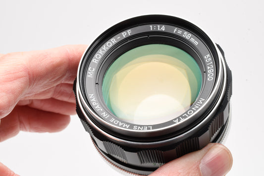 Minolta MC Rokkor-PF 58mm F1.4 Lens for MD Mount, Caps, Sharp!
