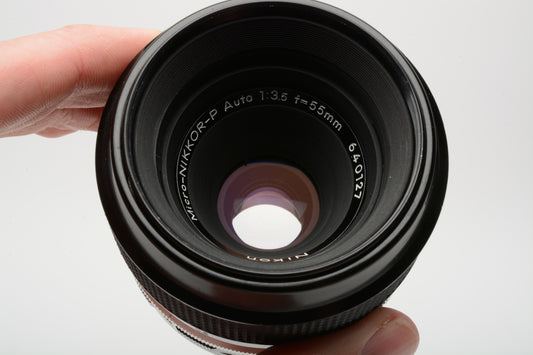 Nikon Micro Nikkor-P 55mm f3.5 Non-AI Lens, Clean and sharp, w/Caps