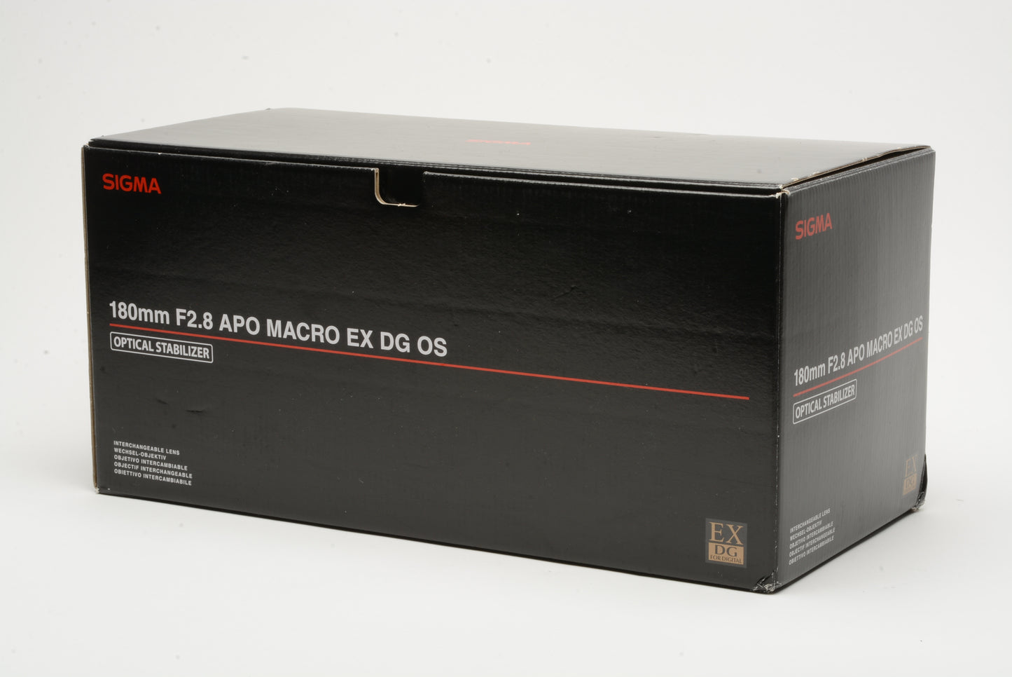 Sigma 180mm f2.8 APO EX DG OS HSM Macro lens for Nikon AF, boxed, hood+86mm UV