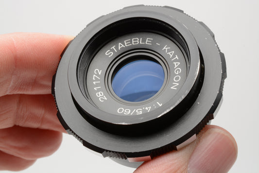 Staeble Katagon 60mm F4.5 lens M39 screw mount, case, clean and sharp