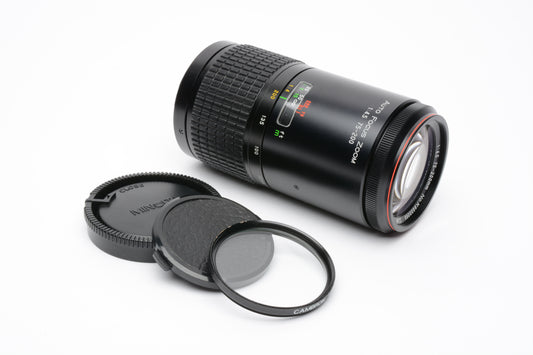 Cambron AF 75-200mm f4.5 Telephoto zoom lens, caps, UV filter, Sony A Mount