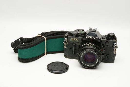 Canon AE-1 Program (Black) 35mm SLR Camera w/50mm f1.8, New Seals, Good!