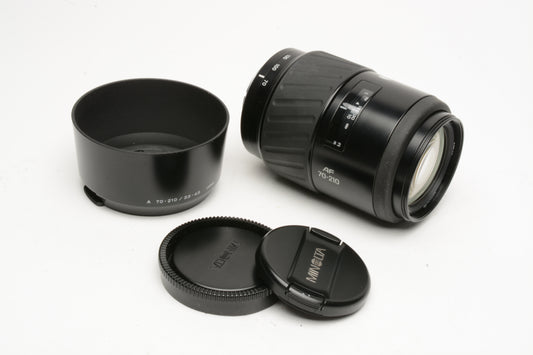 Mionolta Maxxum Sony Alpha AF 70-210mm F3.5-4.5 Lens w/Hood, Caps, Boxed