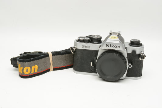 Nikon FM2N chrome 35mm SLR body, strap, cap, eyepiece, tested, New Seals
