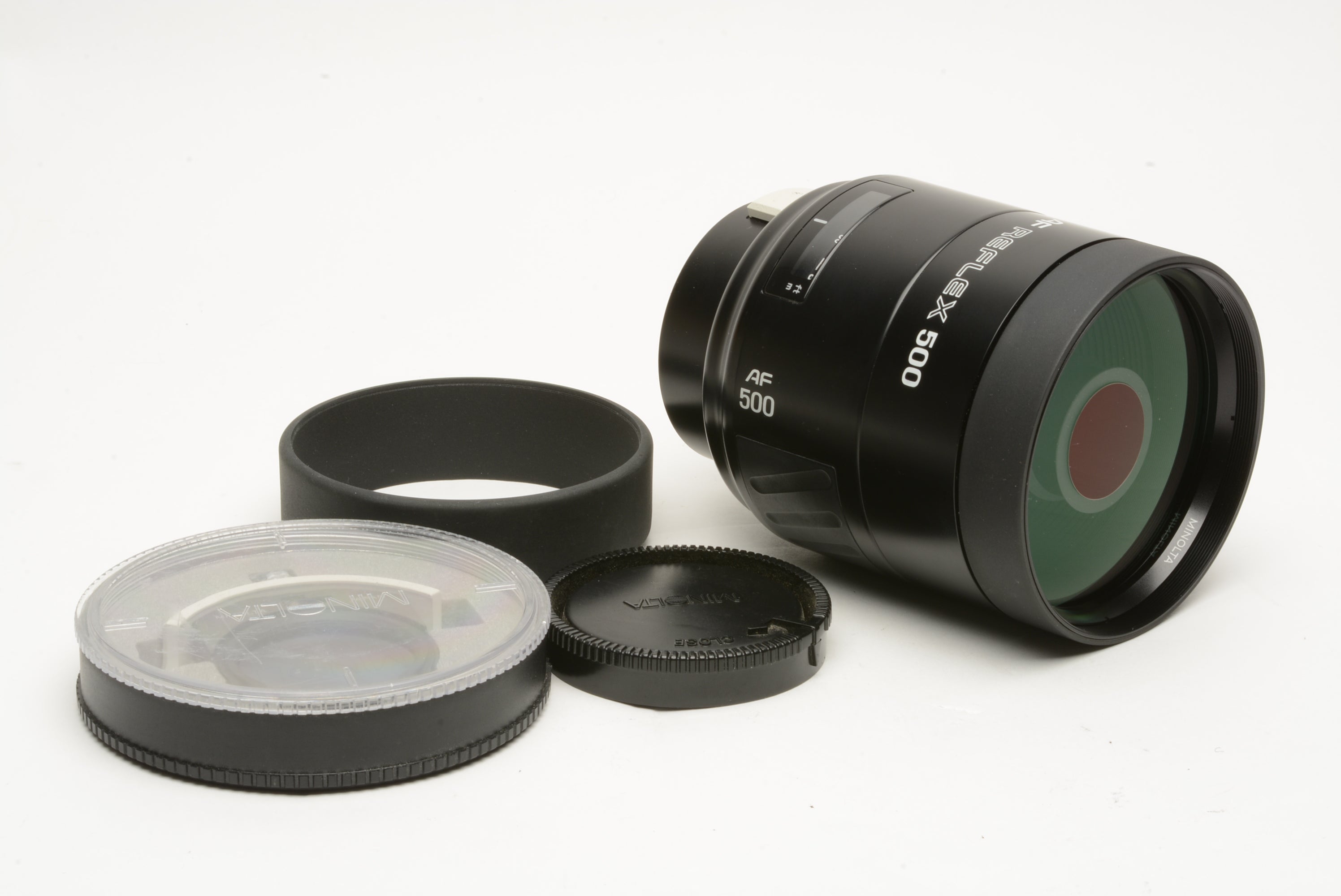 Minolta Maxxum Reflex AF 500mm f8 lens w/Drop-in UV + Pola, tested, Nice &  Clean