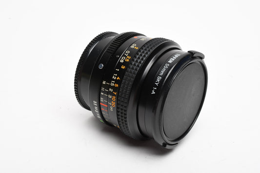 Konica Hexar 28mm f3.5 wide angle lens w/Skylight, Hood, Caps, Cases