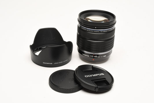 Olympus 12-45mm f4 Pro lens Black Micro 4/3 Mount, Hood, Mint-