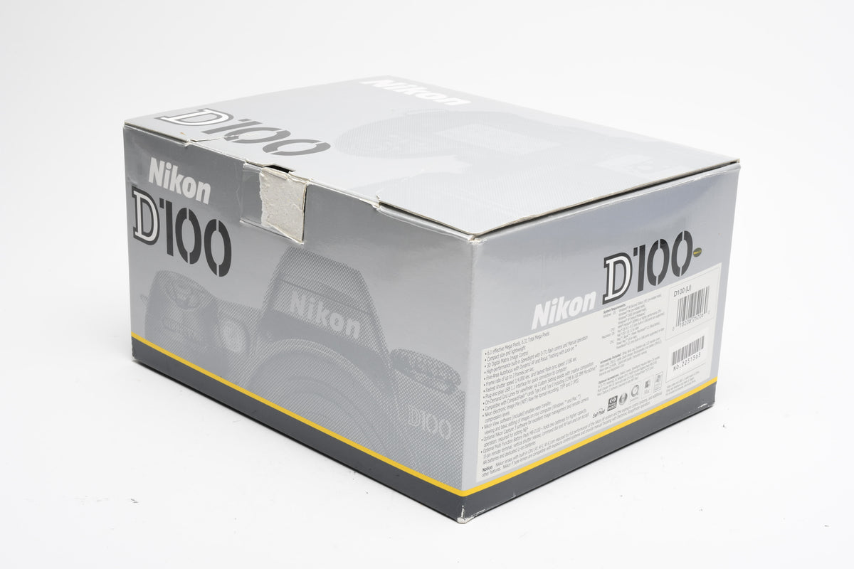 Nikon D100 6.1MP DSLR Body, batt, charger, manual, strap, CF, tested, Box
