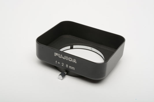 Fujica rectangular metal lens hood 49mm slip on in case, Clean