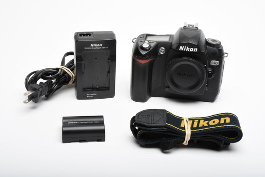 Nikon D70 DSLR body w/batt, charger, strap, Only 4308 Acts, Tested