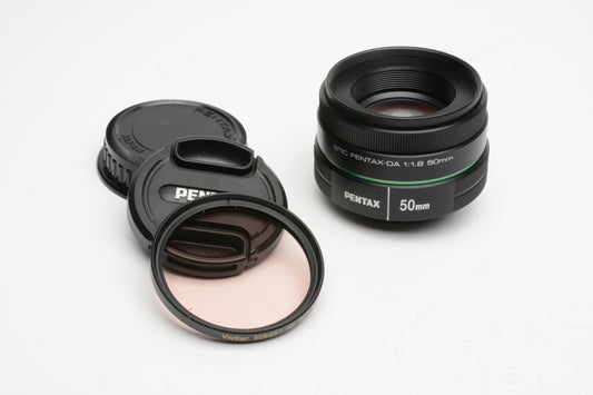 Pentax SMC DA 50mm F1.8 Prime Lens, Caps, Intensifier, Mint