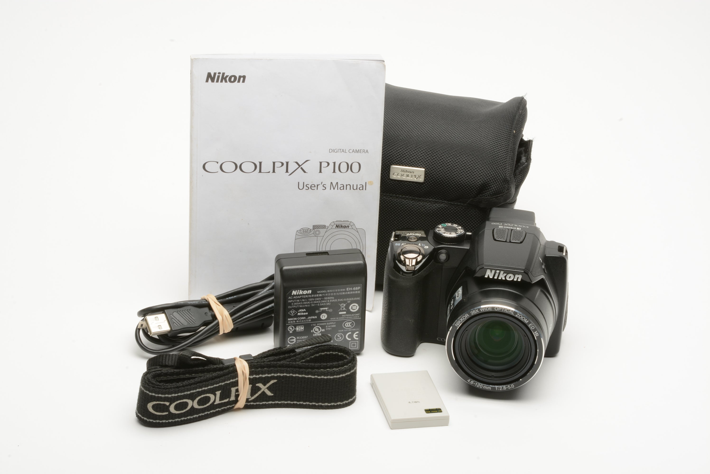 Nikon Coolpix P100 Digital Point&Shoot camera, batt+charger+case+USB+strap