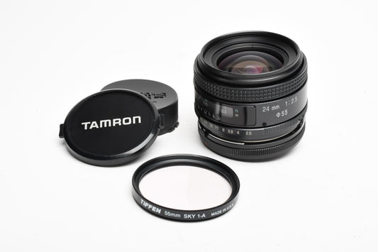 Tamron 24mm f2.5 Adaptal Mount lens, caps, Sky filter, Great! + Choice of Mount
