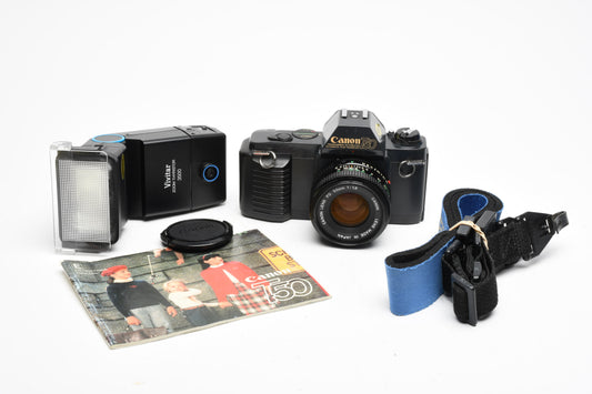 Canon T50 35mm SLR, w/50mm f1.8 FD, Flash. Strap, Tested, Great!
