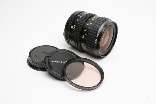 Pentax-A SMC 24-50mm f4 PK Mount zoom lens, caps + warming filter, Nice!