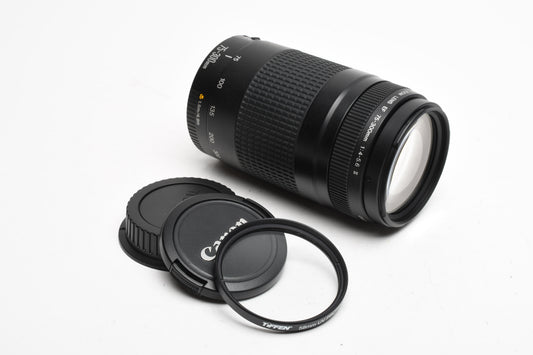 Canon EF 75-300mm f4-5.6 II Telephoto zoom, caps, tested, +UV Filter