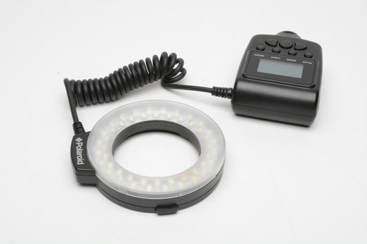 Polaroid ring light w/filters, stand, and step rings, clean & tested