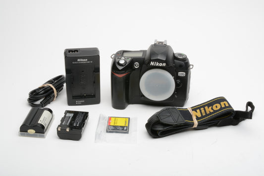 Nikon D70 DSLR body w/2batts, charger, strap, CF card, 16K Acts, Great