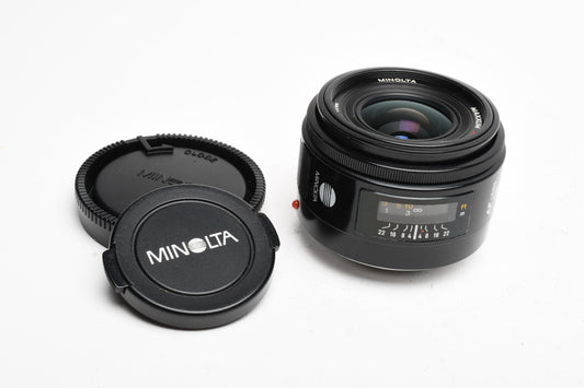 Minolta Maxxum AF 28mm f2.8 prime lens, caps, Sony A-Mount