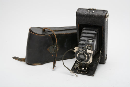 Ansco No.1A Junior Folding camera, Very nice & Clean, works, +Case, Vintage