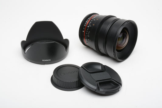 Rokinon 24mm T1.5 ED AS IF UMC Canon EF lens w/caps, hood, Clean!