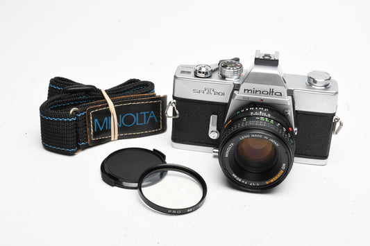 Minolta SRT-201 35mm SLR w/Rokkor-X 50mm f1.7 lens, new seals, tested