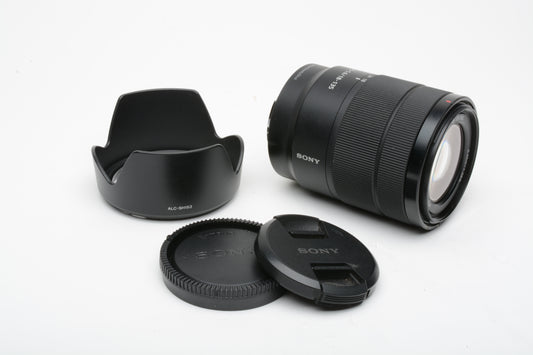 Sony 18-135mm f3.5-5.6 zoom E-Mount lens SEL18135, w/hood, caps