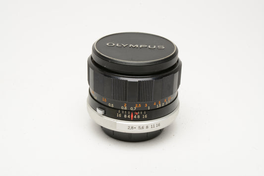 Olympus G.Zuiko Auto-W 35mm f2.8 wide lens for M42 Mount, case, caps, clean!