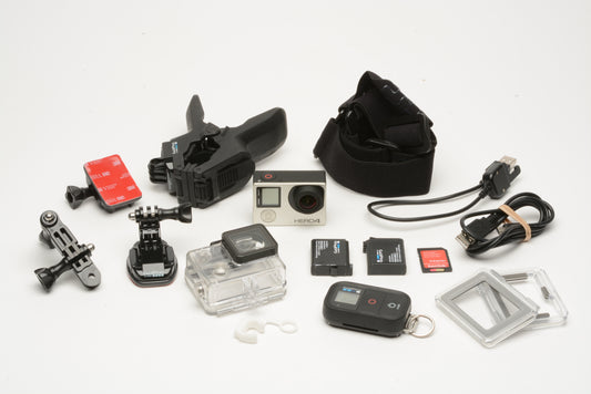 GoPro Hero 4 complete bundle, 2batts, charger, 32GB SD, Housing, loads of accessories