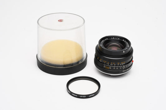 Leica 28mm f2.8 Elmarit-R 3 Cam Lens, Black, Jewel case, Great!