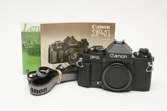 Canon New F1 F-1N Body w/AE finder, Mint! manual+strap. WOW