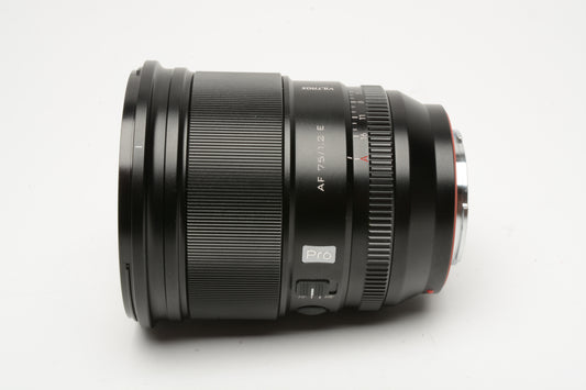 Viltrox Pro AF 75mm f1.2 lens for E Sony E-Mount, Mint-, Boxed